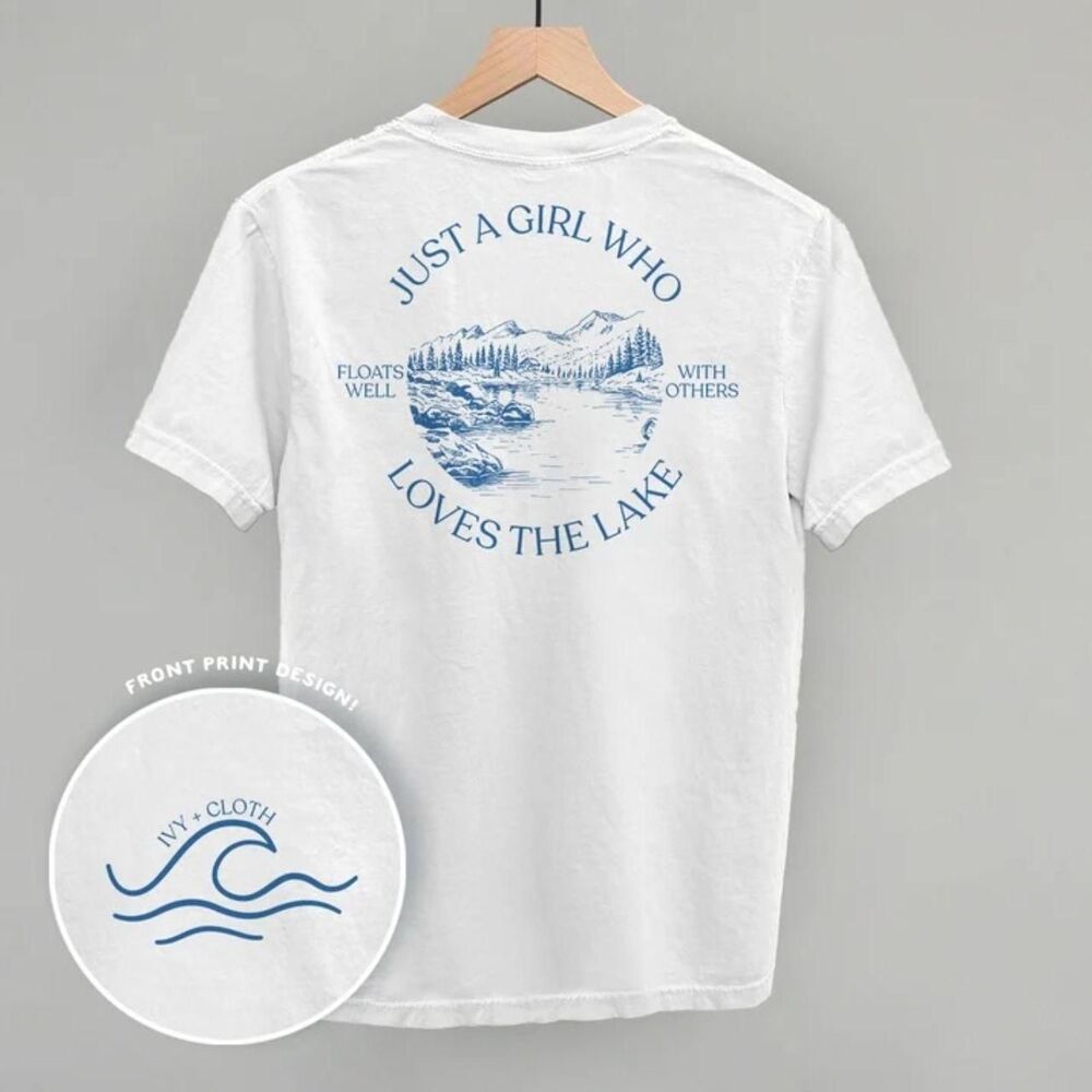 NWT White Cotton Ivy & Cloth Just A Girl Who Loves The Lake (Back Print) T-shirt